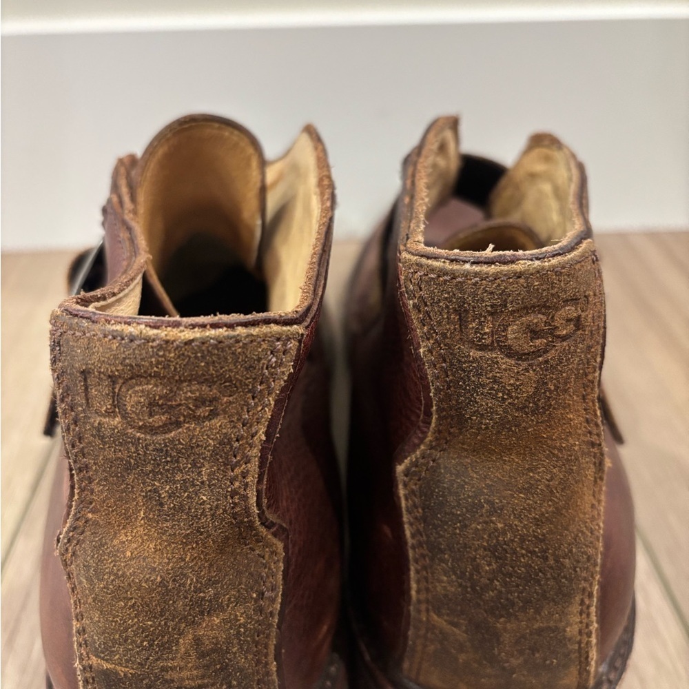 UGG Men's Brown Leather Ankle Boots size 12 buckle strap - Picture 6 of 7